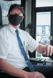 Bus driver wearing a mask