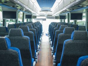 Empty bus aisle and seating